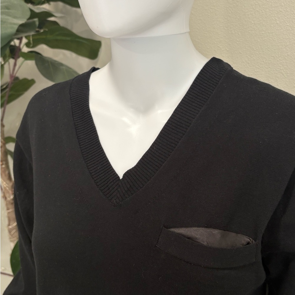 Sacai Luck Black Sheer Silk Mixed Tunic Sweater Dress Womens Size 2 M V-Neck - Picture 3 of 15